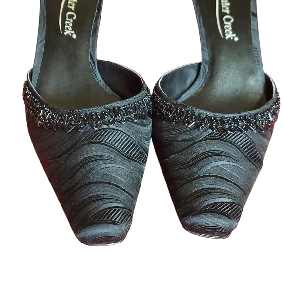 Coldwater Creek Womens Black Textured Fabric Sequin Kitten Heel Mules Holidays - Picture 14 of 15